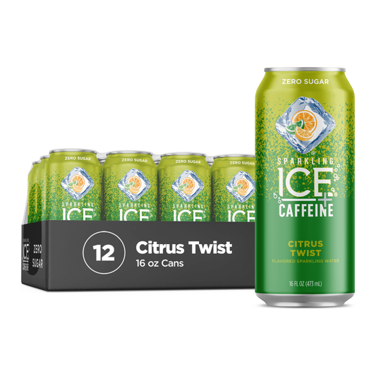 Citrus Twist Sparkling Water with Caffeine - Zero Sugar, 16oz Can (12 Pack)