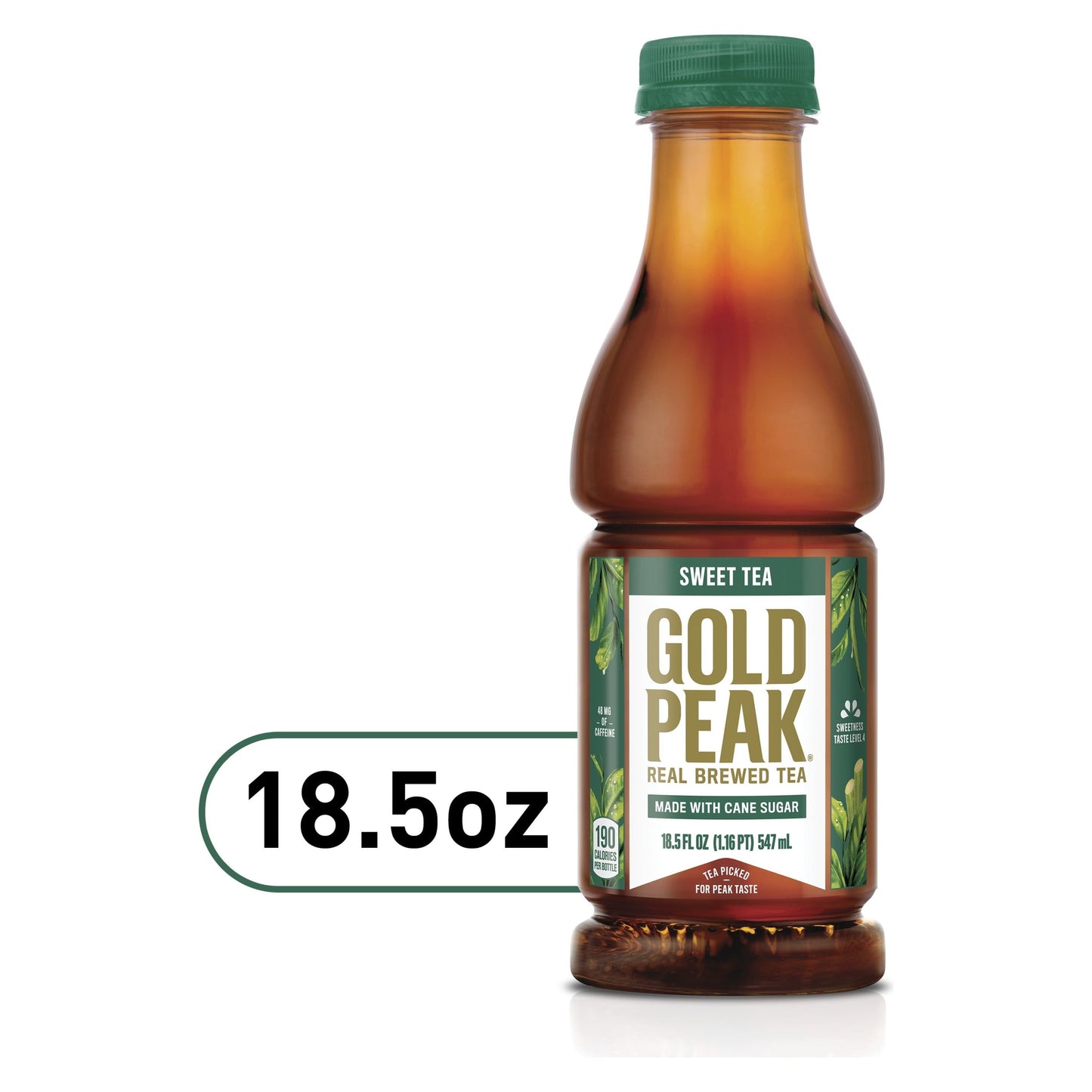 Gold Peak Real Brewed Tea Cane Sugar Sweet, Bottled Black Iced Tea Drink, 18.5 fl oz