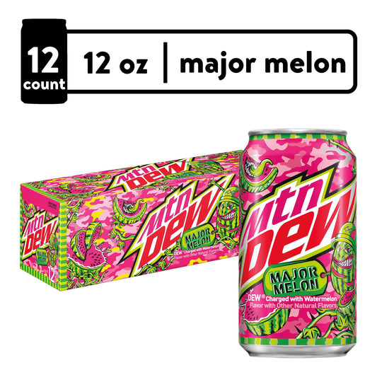 Mountain Dew Major Melon Watermelon Citrus Sparkling Soda, 12 fl oz, 12 Pack Cans