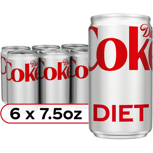 Diet Coke Zero Sugar Mini Cans, 6-Pack - 7.5 fl oz Refreshing Soft Drink