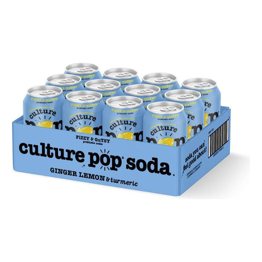 Ginger Lemon Culture Pop Probiotic Sparkling Soda - 12 oz Cans (12 Pack)