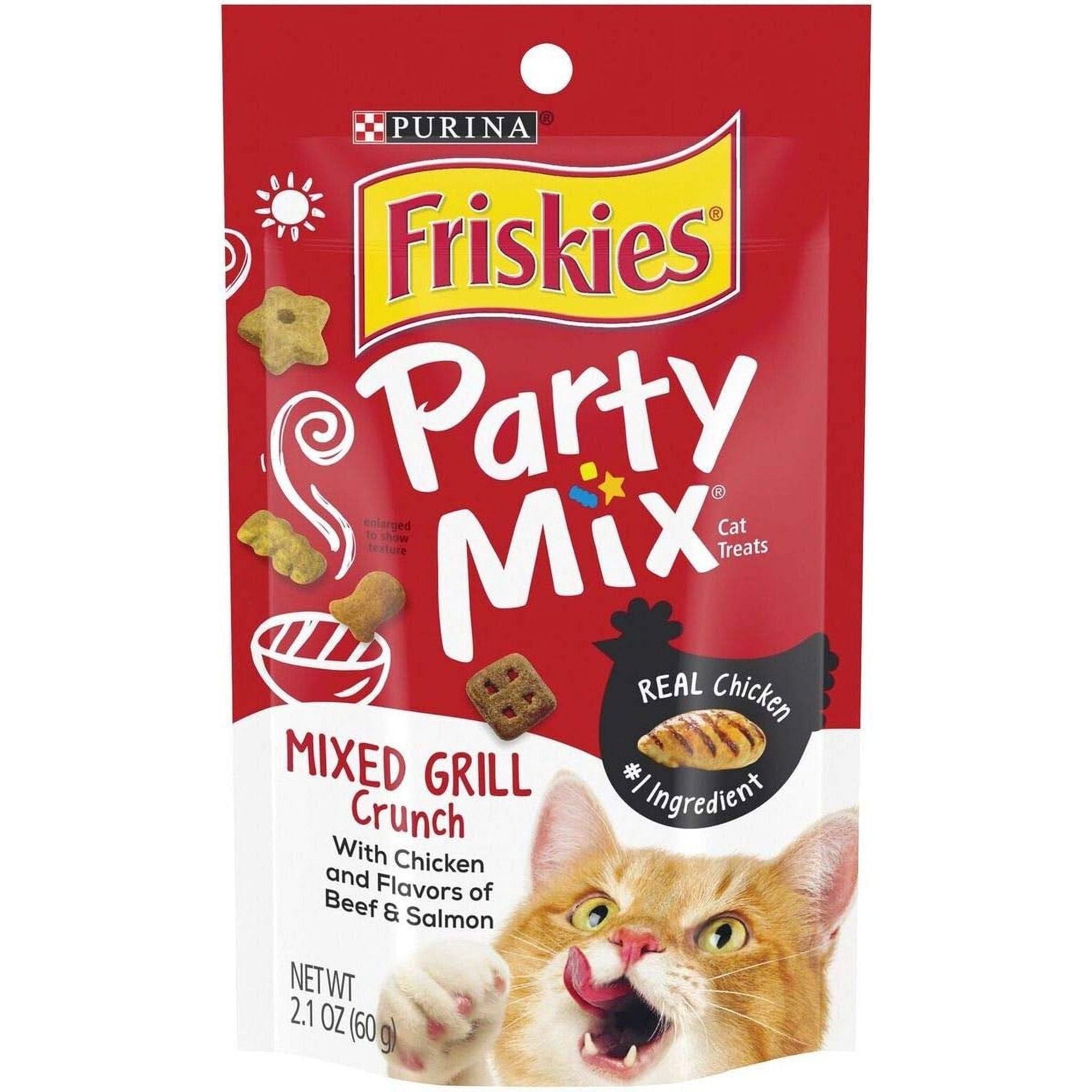 Friskies Cat Treats, Party Mix Mixed Grill Crunch, 2.1 oz. Pouch - Pack of 2