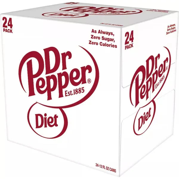 Diet Dr Pepper Zero Calorie Soda, 12 oz Cans, 24 Count Pack - Dr. Pepper