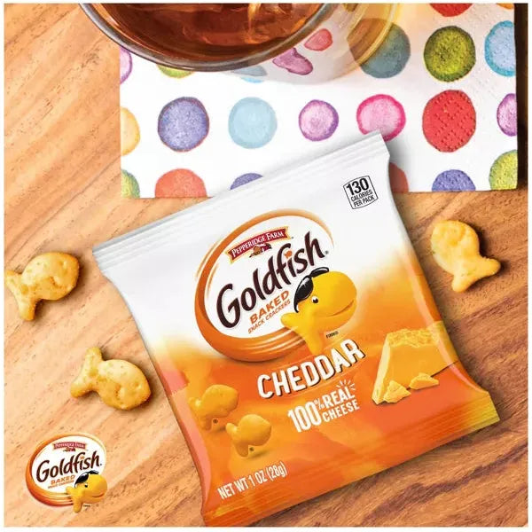 Cheddar Goldfish Snack Packs, 1 oz, 12 Count Tray for Convenient Snacking