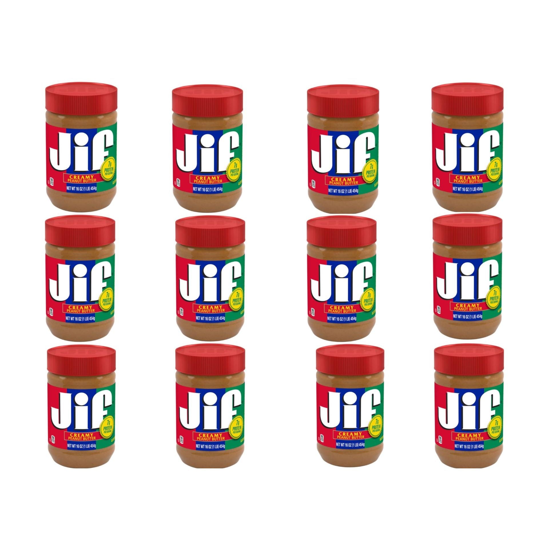 Jif Creamy Peanut Butter, 16 oz, 12-Pack, Gluten-Free - Jif