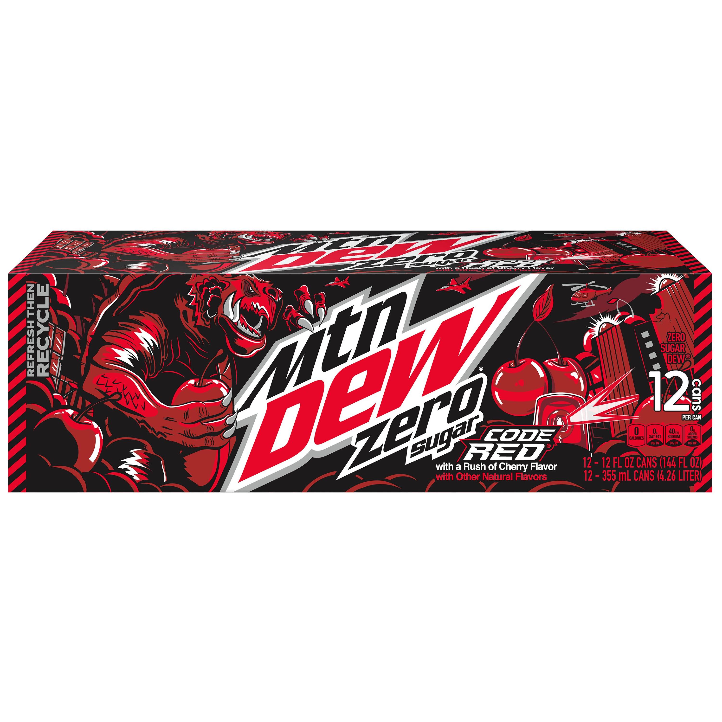 Mountain Dew Code Red Zero Sugar 12-Pack Cans, 12oz