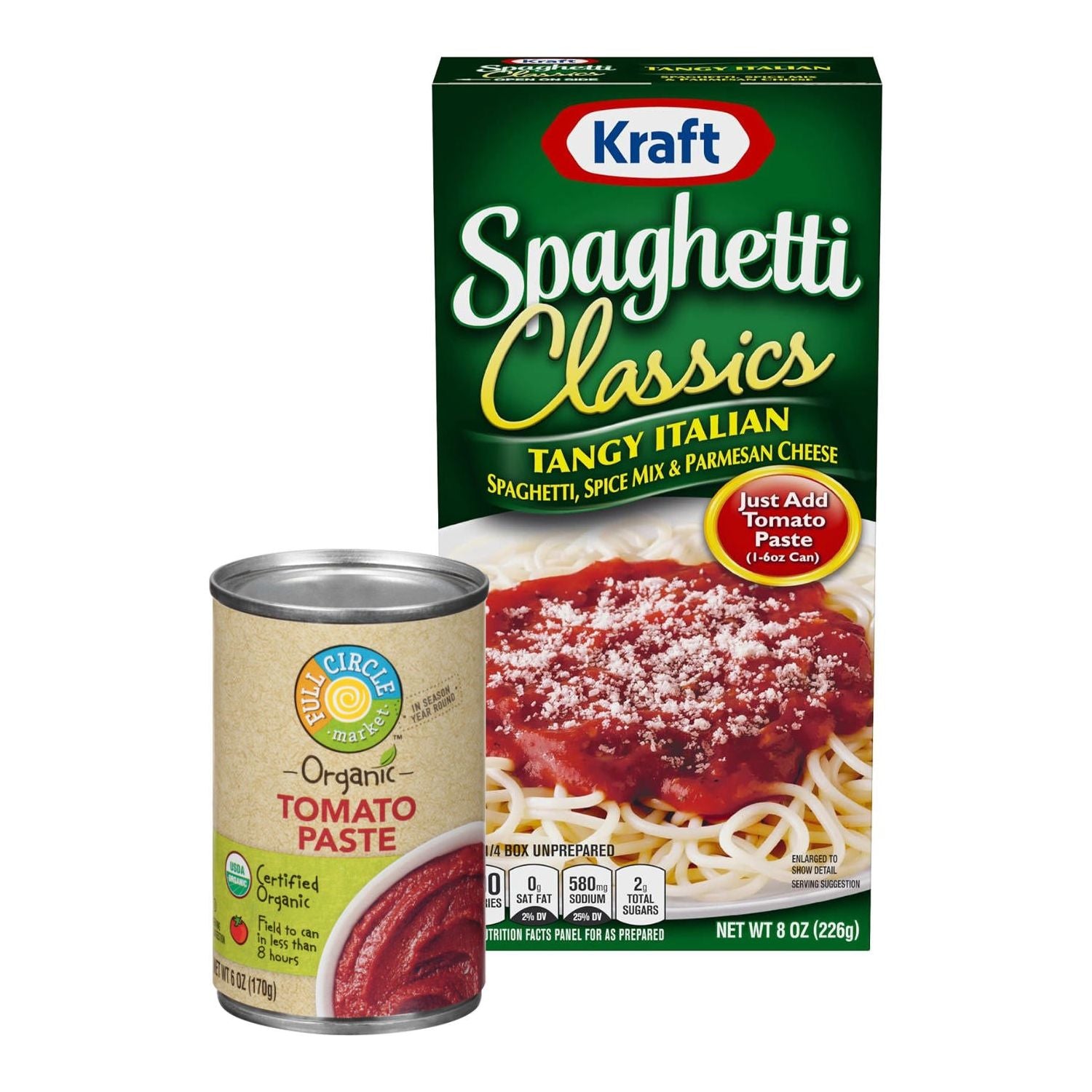 Kraft Italian Spaghetti Meal Kit with Full Circle Organic Tomato Paste Bundle - 8 oz Pasta & 6 oz Tomato Paste Included - Kraft