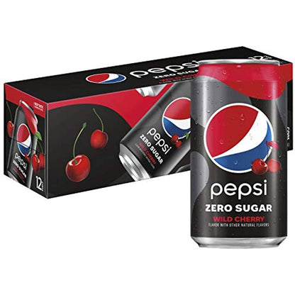 Pepsi Zero Sugar Wild Cherry Soda, 12 oz Cans - 12 Pack Refreshing Beverage