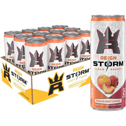 REIGN Storm Peach Nectarine Energy Drink - 12 Pack (12 Fl Oz Each) for Fitness & Wellness