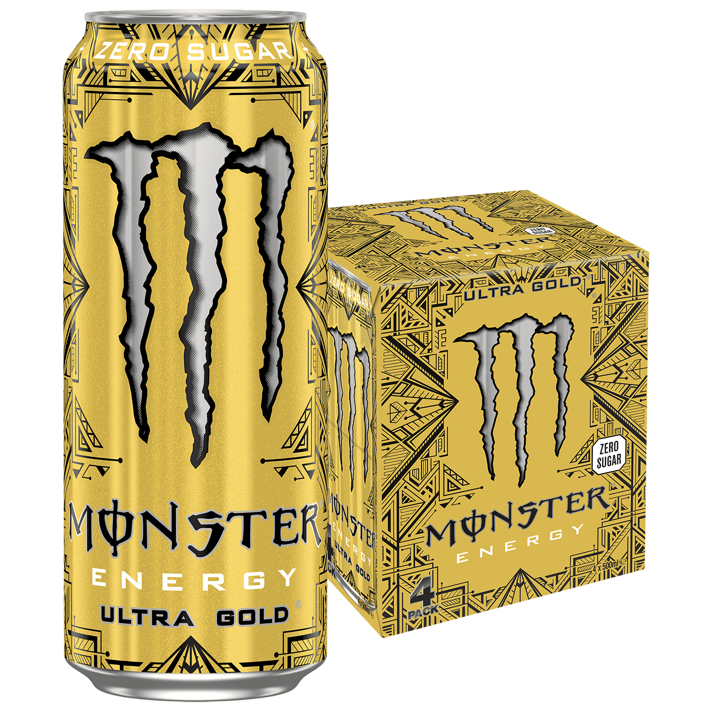 Monster Energy Ultra Gold - Sugar-Free Energy Drink, 16 oz Cans, Pack of 4 - Monster Energy