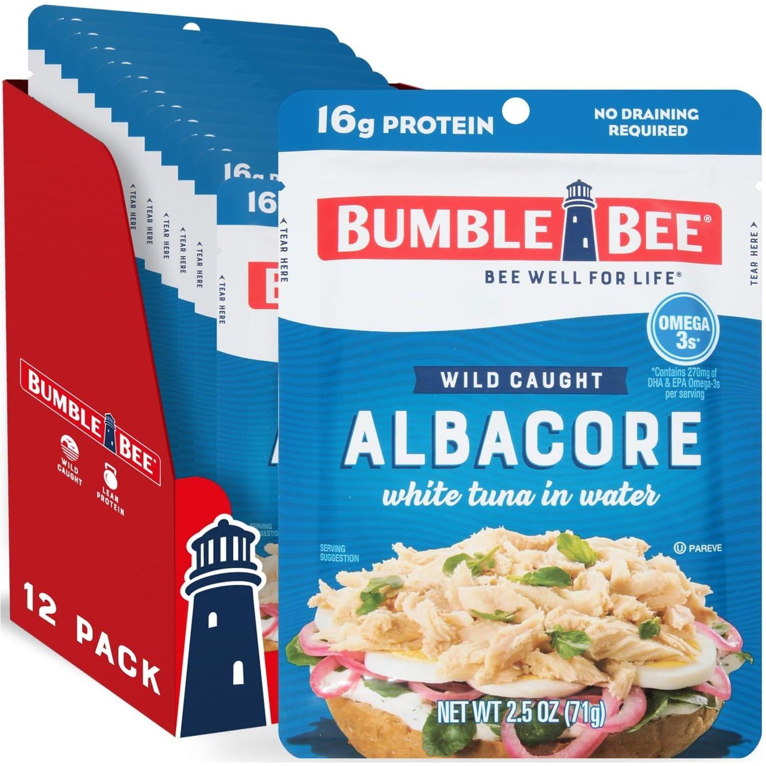 Bumble Bee Albacore Tuna Pouches in Water - 12 Pack of 2.5 Ounce Servings - Bumble Bee