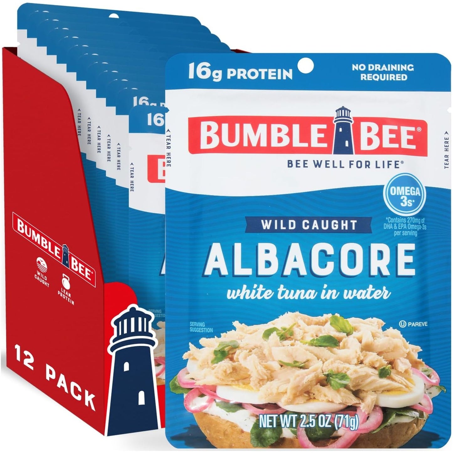 Bumble Bee Albacore Tuna Pouches in Water - 12 Pack of 2.5 Ounce Servings