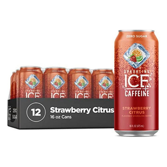 Strawberry Citrus Sparkling Water with Caffeine - 12 Pack of 16 fl oz Cans