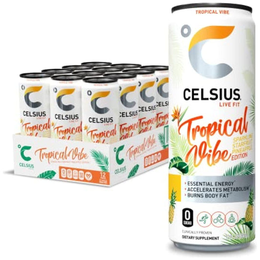 Celsius Sparkling Tropical Energy Drink, 12 oz Cans - 12 Pack