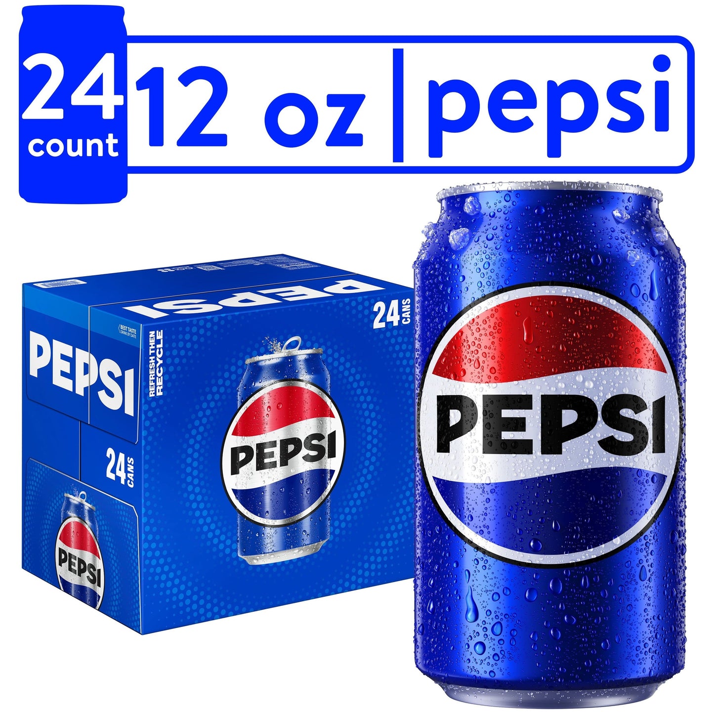 Pepsi Cola Classic Soda, 12 oz Cans - 24 Pack