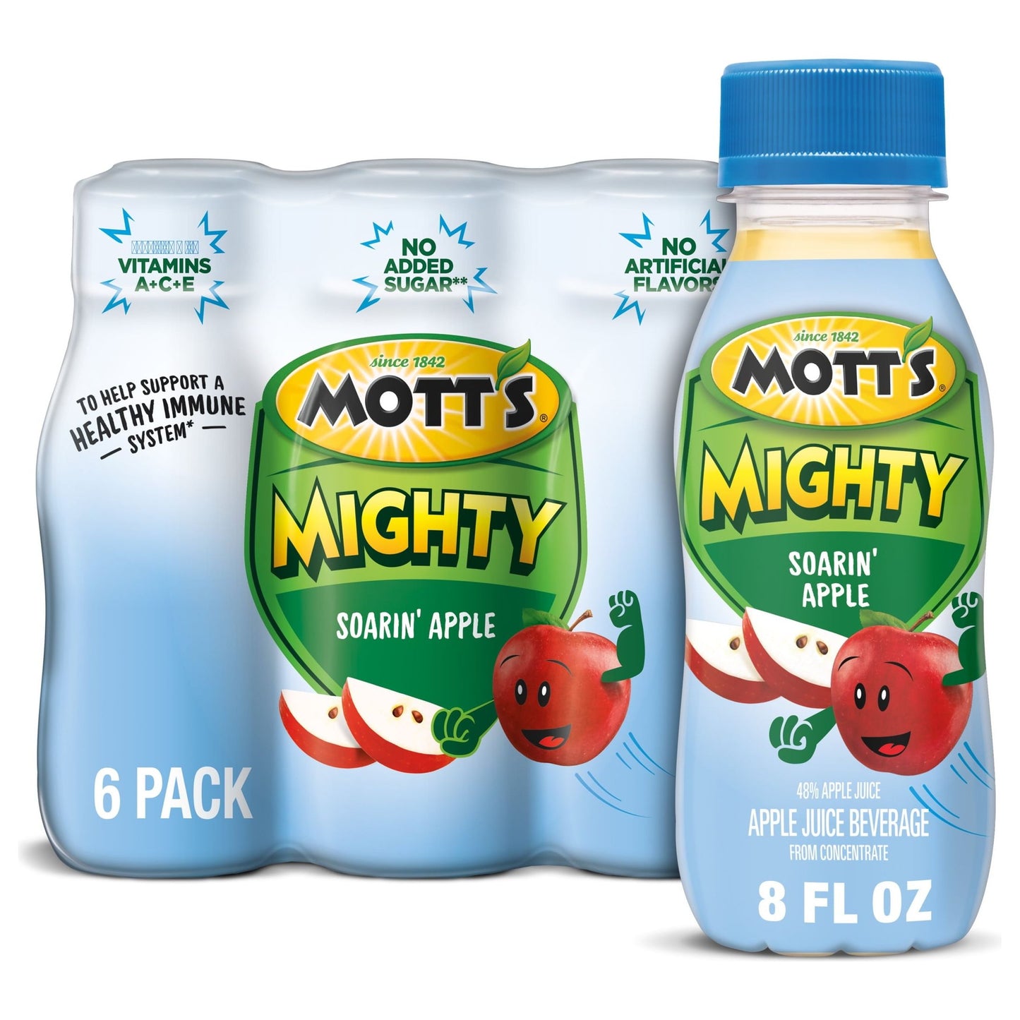 Mott's Mighty Soarin' Apple Juice, 8 fl oz, 6 Count Bottles