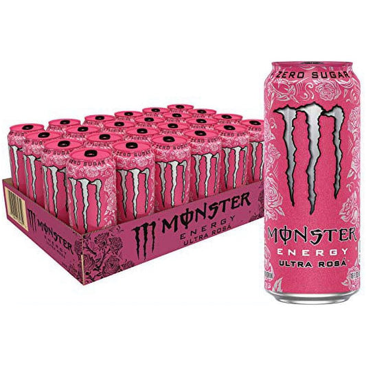 Monster Energy Ultra Rosa, Zero Sugar Energy Drink, 16 oz Cans - Bulk 24 Pack