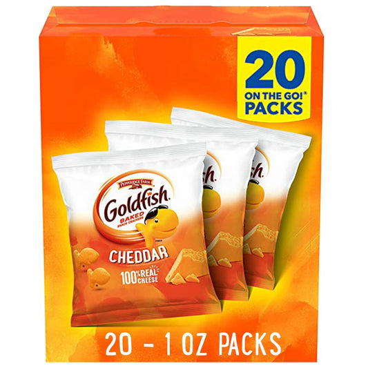 Cheddar Cheese Goldfish Crackers, Convenient 1 oz On-the-Go Snack Packs, 20 Count Box