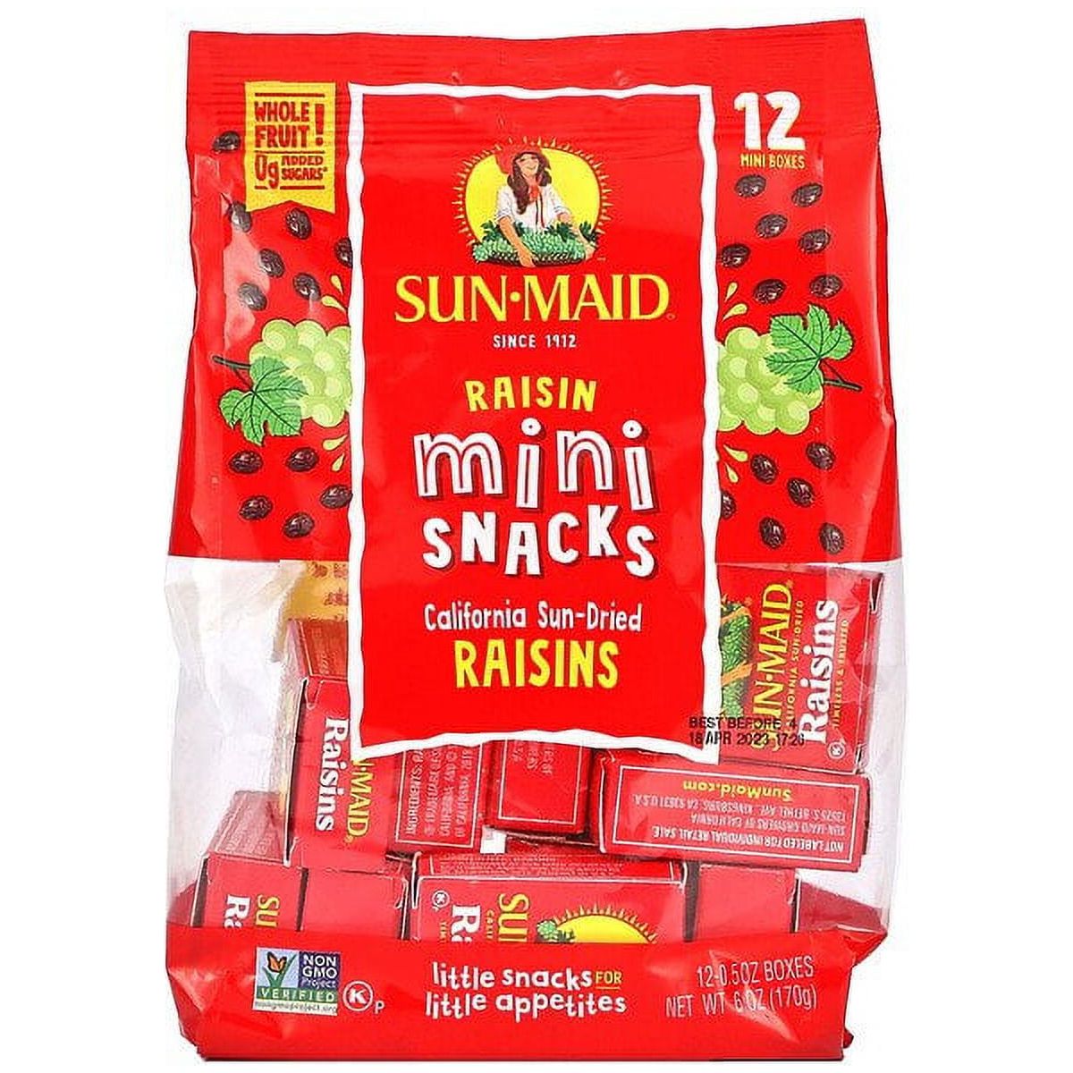 Sun-Maid Raisin Mini Snack Packs, 12 Count, 0.5 oz Each