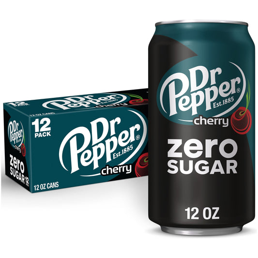 Dr Pepper Cherry Zero Sugar Soft Drink, 12 oz Cans, 12 Count