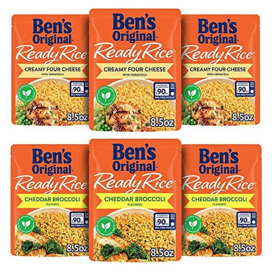 BEN'S ORIGINAL Creamy Cheese & Cheddar Broccoli Ready Rice Variety Pack, Quick Dinner Sides, 8.5 OZ Pouch (Pack of 6)