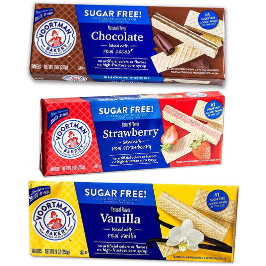 Voortman Sugar Wafers - Assorted Flavors - Strawberry, Vanilla & Chocolate (3 x 9oz Packs) - Made with Real Ingredients