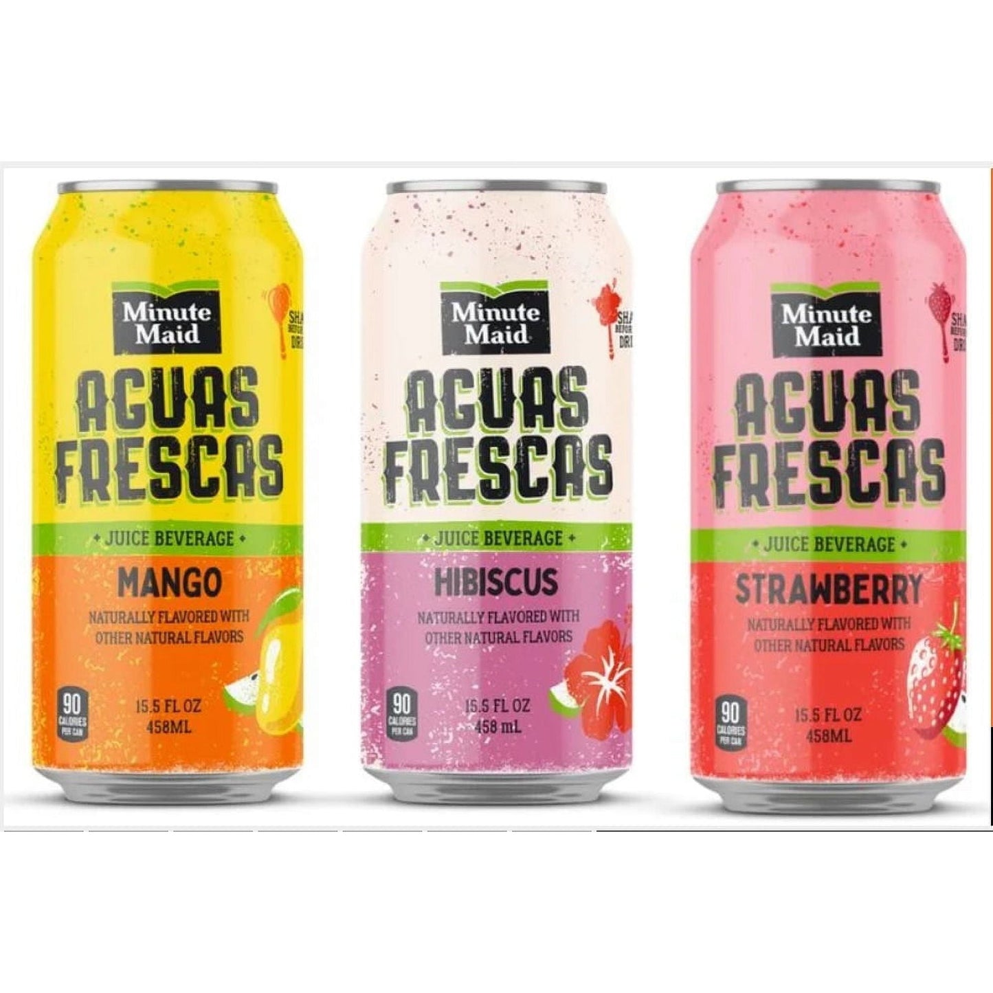 Minute Maid Aguas Frescas Variety Pack: Strawberry, Mango, Hibiscus. 16 ounce (Pack of 12)