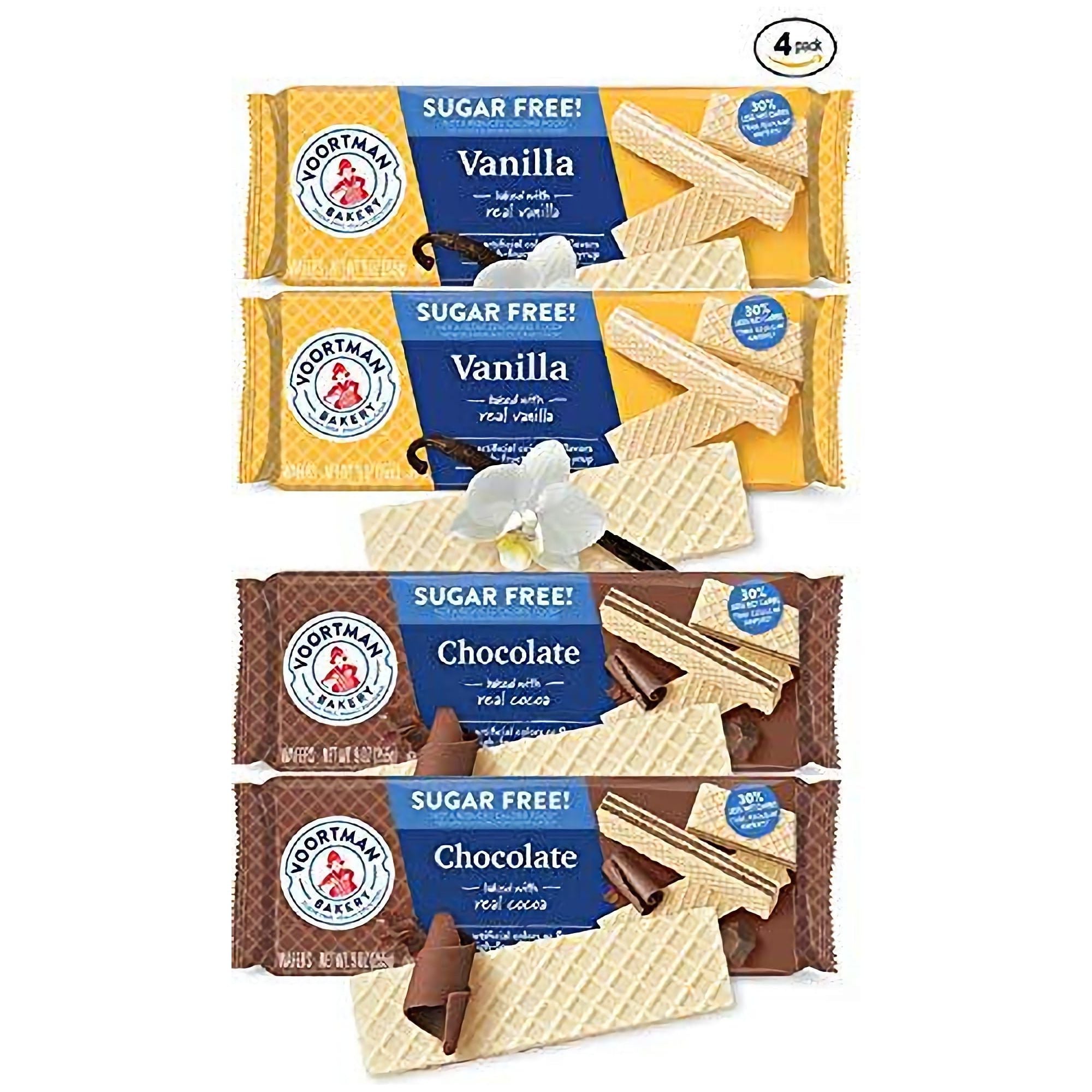 Voortman Sugar-Free Vanilla & Chocolate Wafer Cookies | 4 Count Pack - Voortman