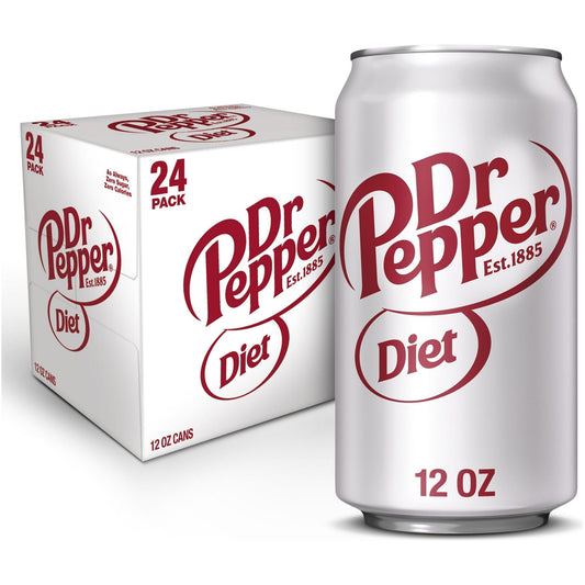 Diet Dr Pepper Zero Calorie Soda, 12 oz Cans, 24 Count Pack