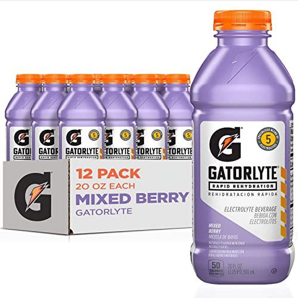 Gatorlyte Electrolyte Drink, Mixed Berry Flavor, 20oz Bottles (Pack of 12)