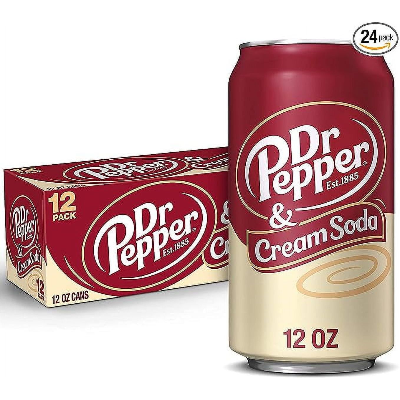 Dr Pepper Cream Soda Zero Sugar, 12 oz Cans - 24 Count