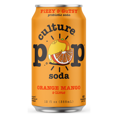 Culture Pop Probiotic Sparkling Soda, Orange Mango Flavor - 12 oz Cans, 12 Pack