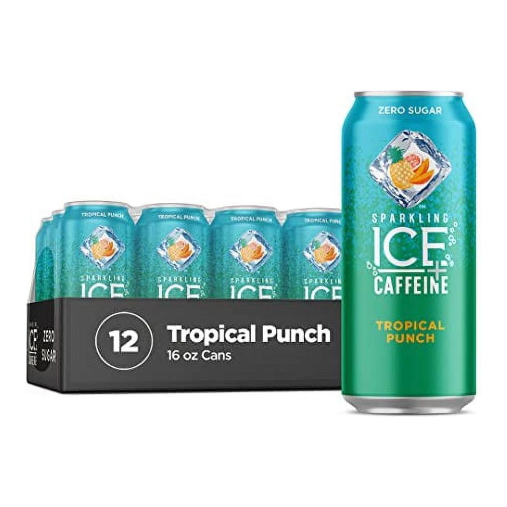 Tropical Punch Sparkling Caffeine-Infused Water - 12 Pack of 16 fl oz Cans - Sparkling Ice