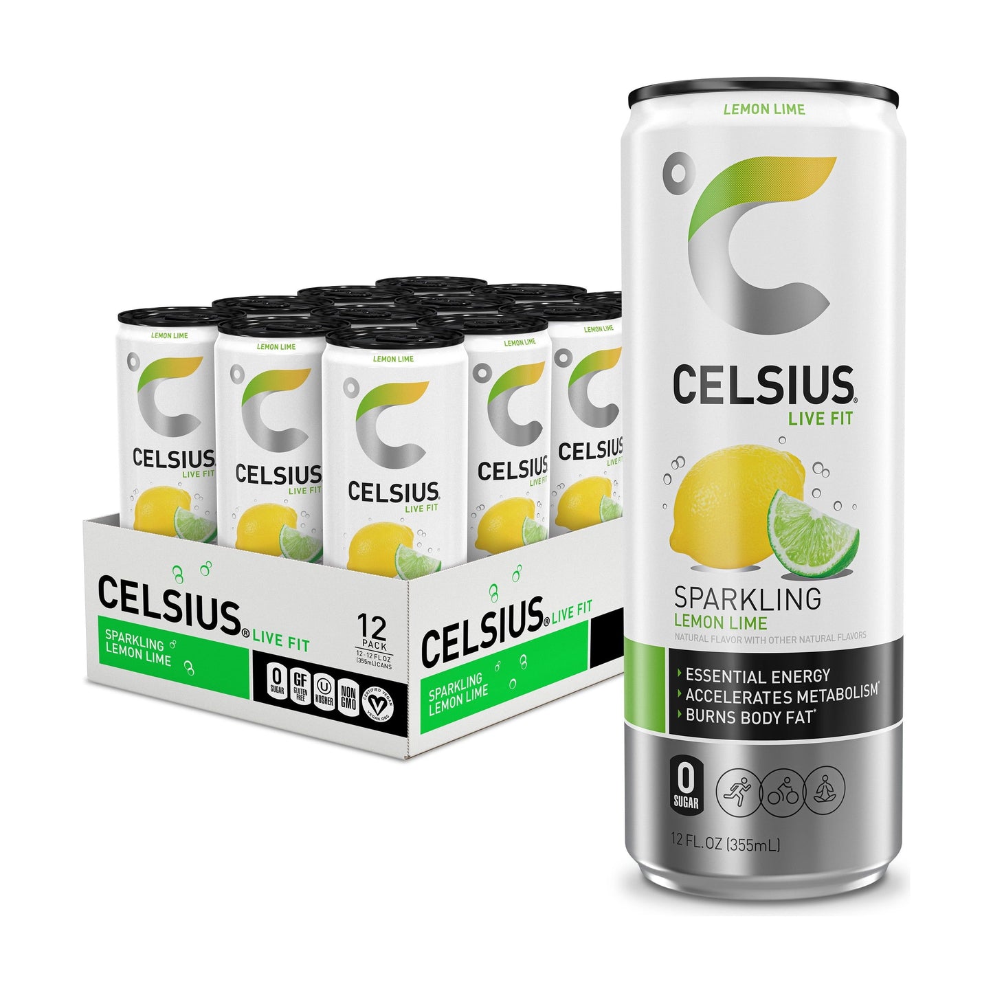 CELSIUS Sparkling Lemon Lime Energy Drink – 12 Pack of Refreshing 12 oz Cans for Essential Energy