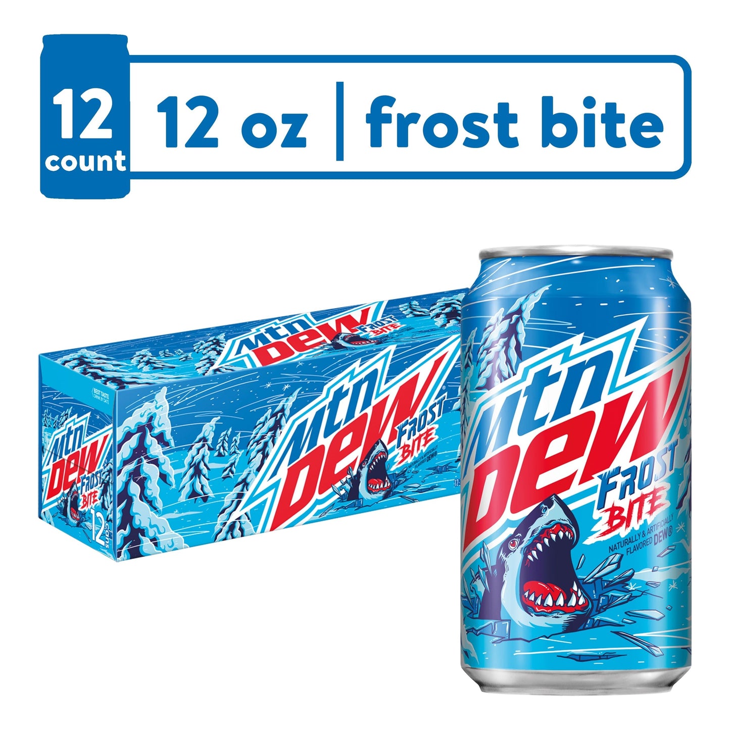 Mtn Dew Frost Bite Refreshing Beverage Pack, 12 oz Cans, 12 Count