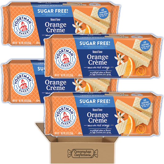 Voortman Sugar Free Orange Creme Wafers - Bulk 4-Pack of 9 Ounce Individually Wrapped Treats - Real Orange Flavor for Guilt-Free Snacking Anytime