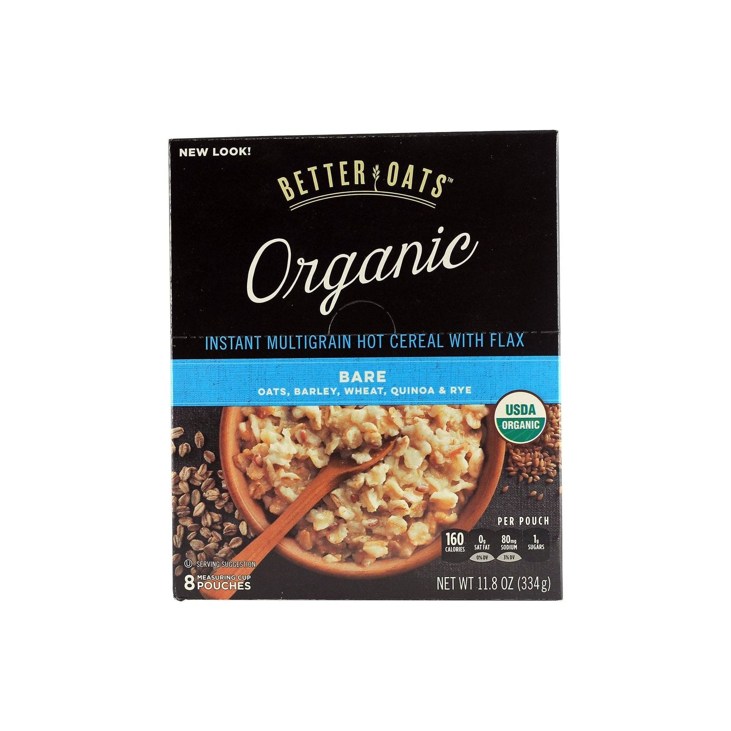 Organic Instant Multigrain Hot Cereal with Flax - Better Oats Raw Pure & Simple (16 Pouches)