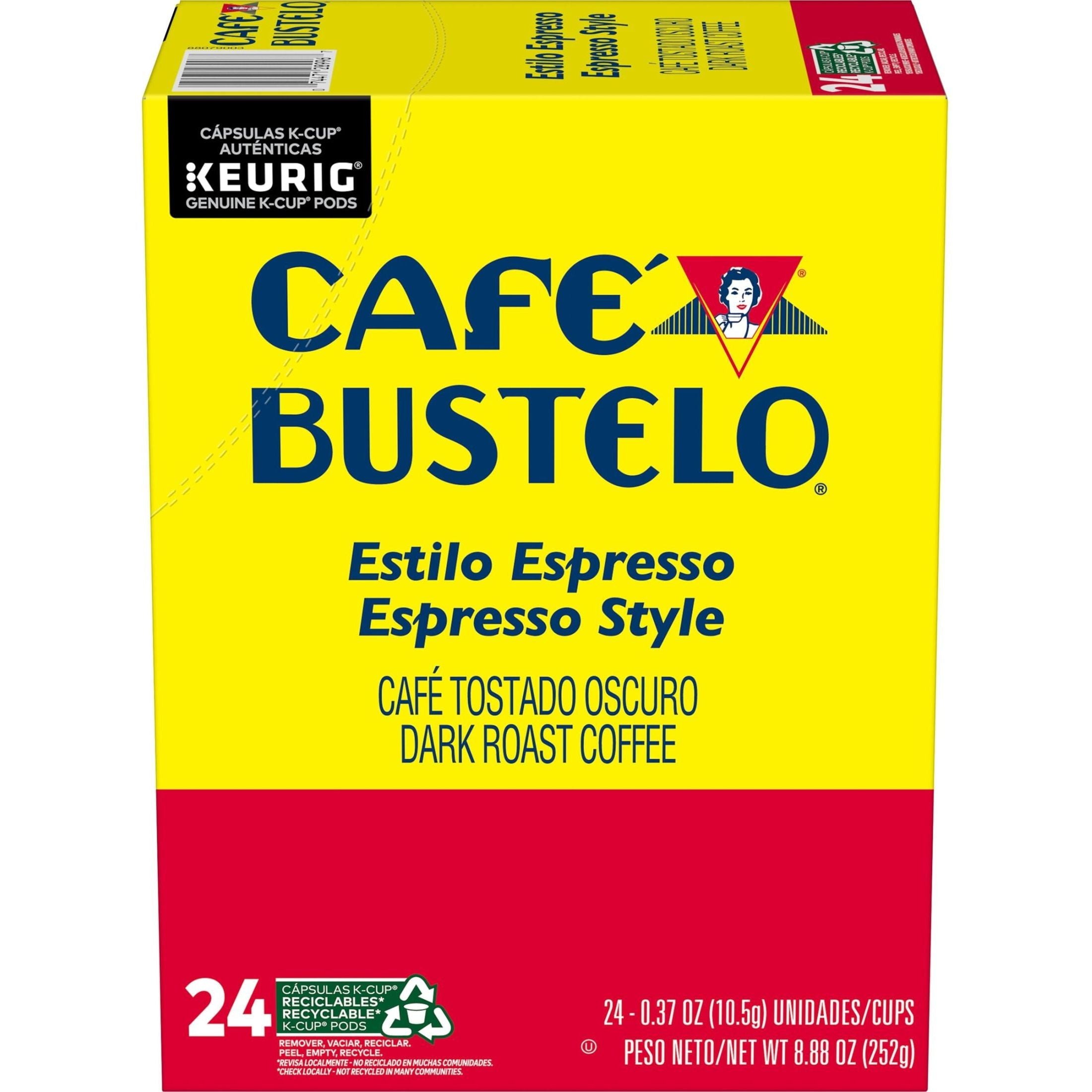 Cafe Bustelo Espresso Style, Dark Roast Coffee, Keurig K-Cup Pods, 24 Pack - Cafe Bustelo