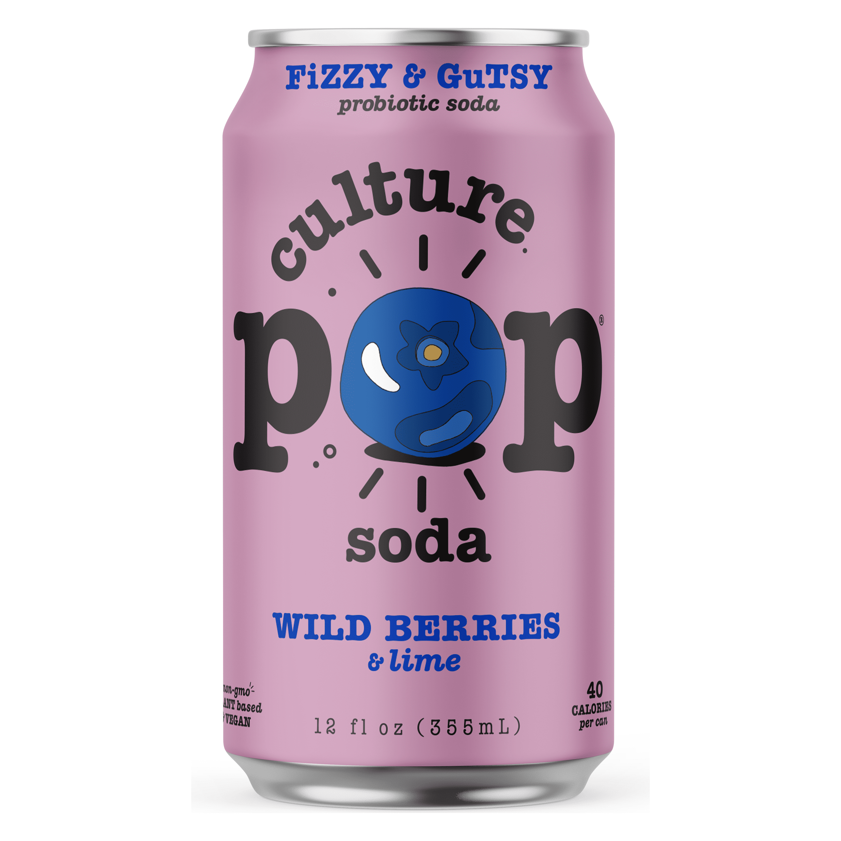 Wild Berry Culture Pop Sparkling Probiotic Soda - 12 oz Cans, Pack of 12 - Culture Pop