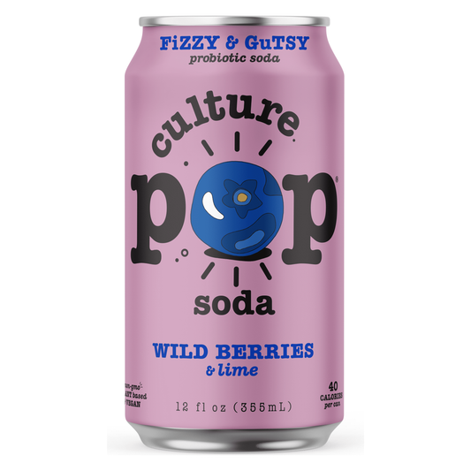 Wild Berry Culture Pop Sparkling Probiotic Soda - 12 oz Cans, Pack of 12