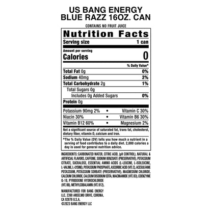 BANG Energy Drink, Blue Raspberry Blast, 16 oz, Pack of 4