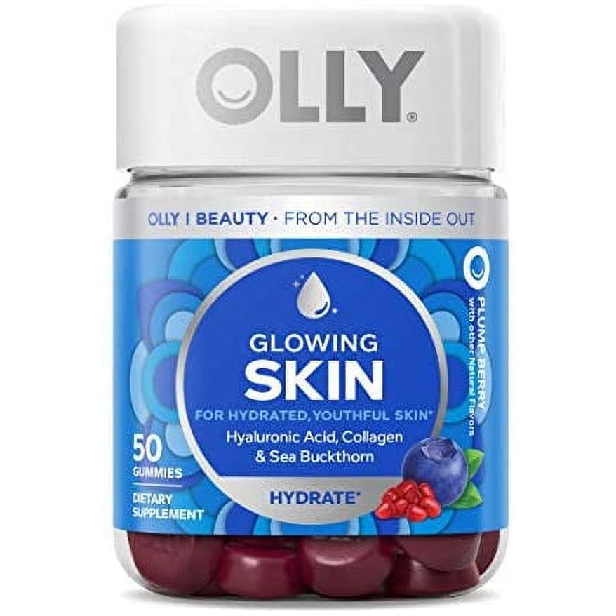 OLLY Glowing Skin Gummy, 25 Day Supply (50 Count), Plump Berry, Hyaluronic Acid, Collagen, Sea Buckthorn, Chewable Supplement (Packaging May Vary)