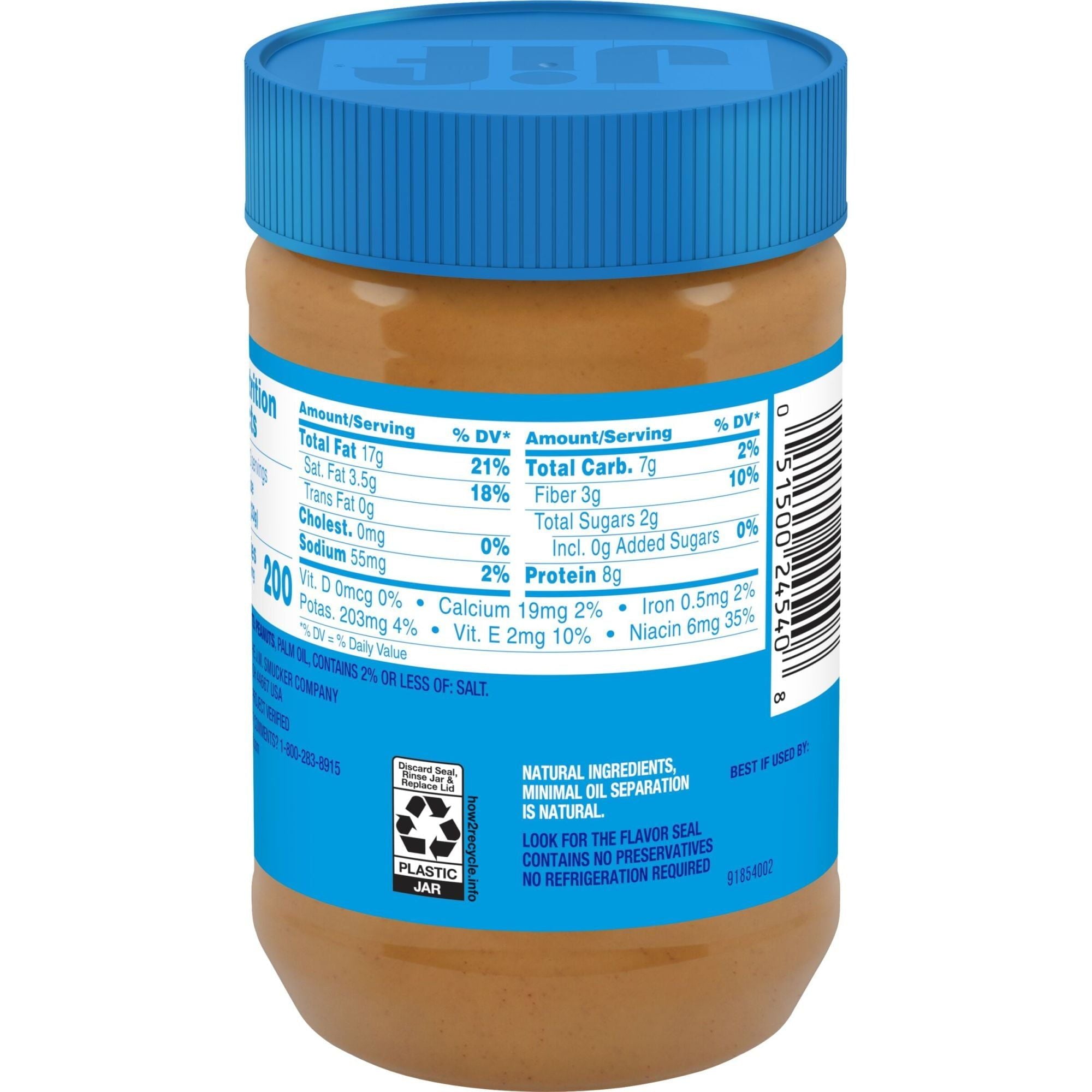 Jif Smooth Peanut Butter, No Sugar, 15.5 Oz, No Stir - Jif