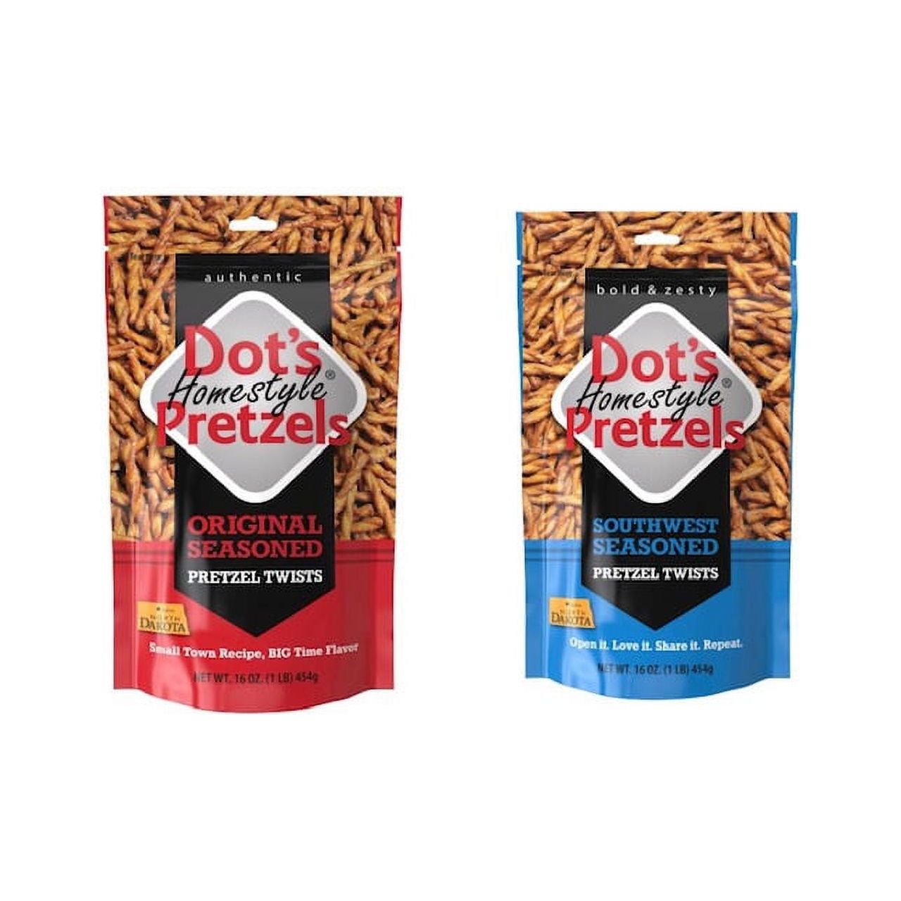 Dot's Homestyle Pretzels Variety Pack - 1 lb Seasoned and 1 lb Southwest Seasoned (2 bags total)