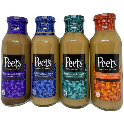 4 Pack-Peet's Coffee Glass Bottle Variety Pack, Chocolate Truffle, Vanilla Creme, Coffee and Creme, Caramel Dulce, 13.7oz Glass Bottles