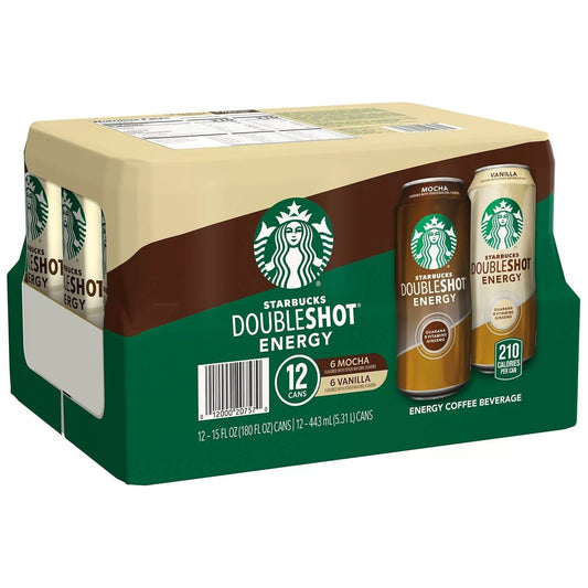 Starbucks Doubleshot Energy, Mocha and Vanilla Variety Pack, 15 Ounce (12 Pack)