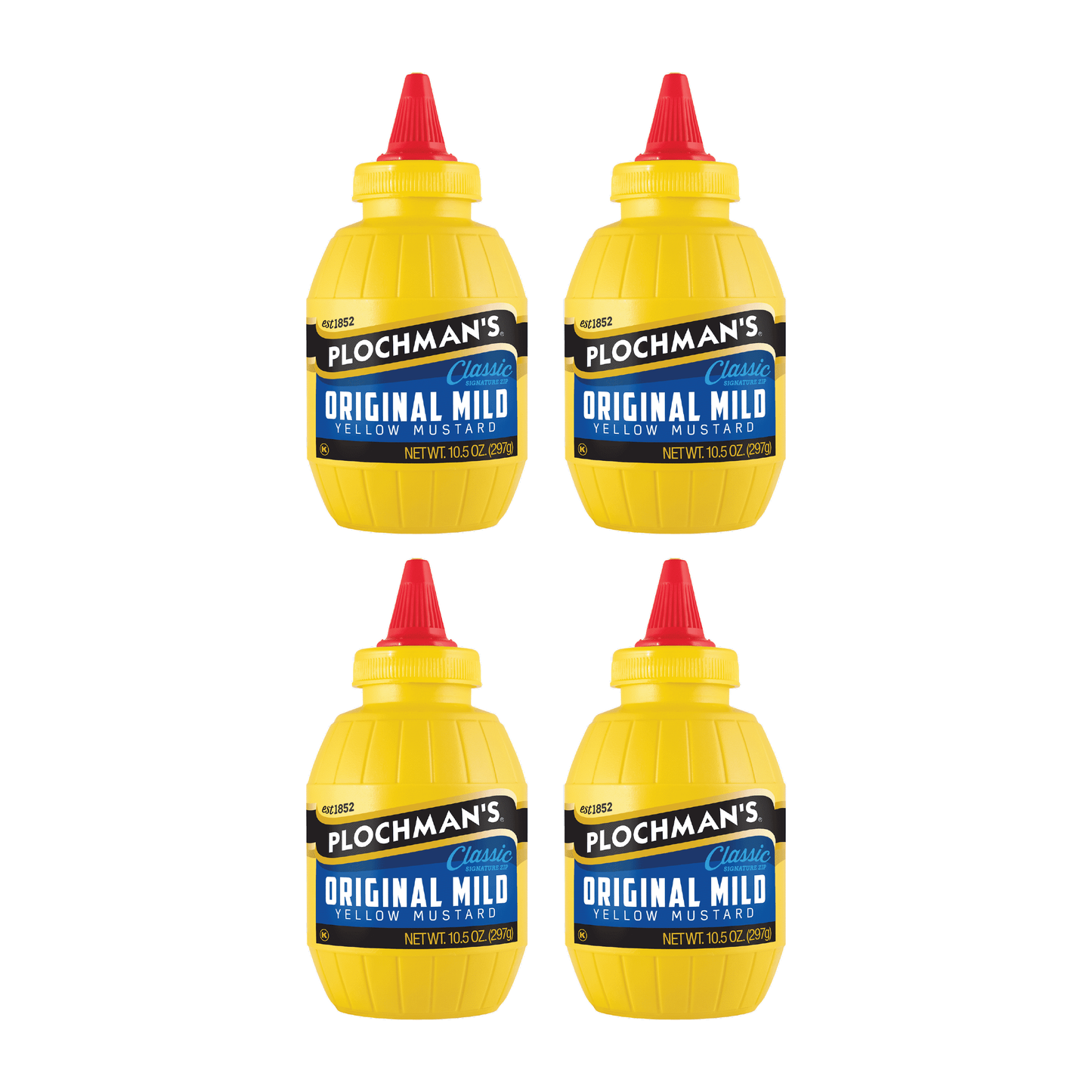 Plochman's Classic Yellow Mustard 4-Pack with Signature Zip, 10.5 Ounce Bottles