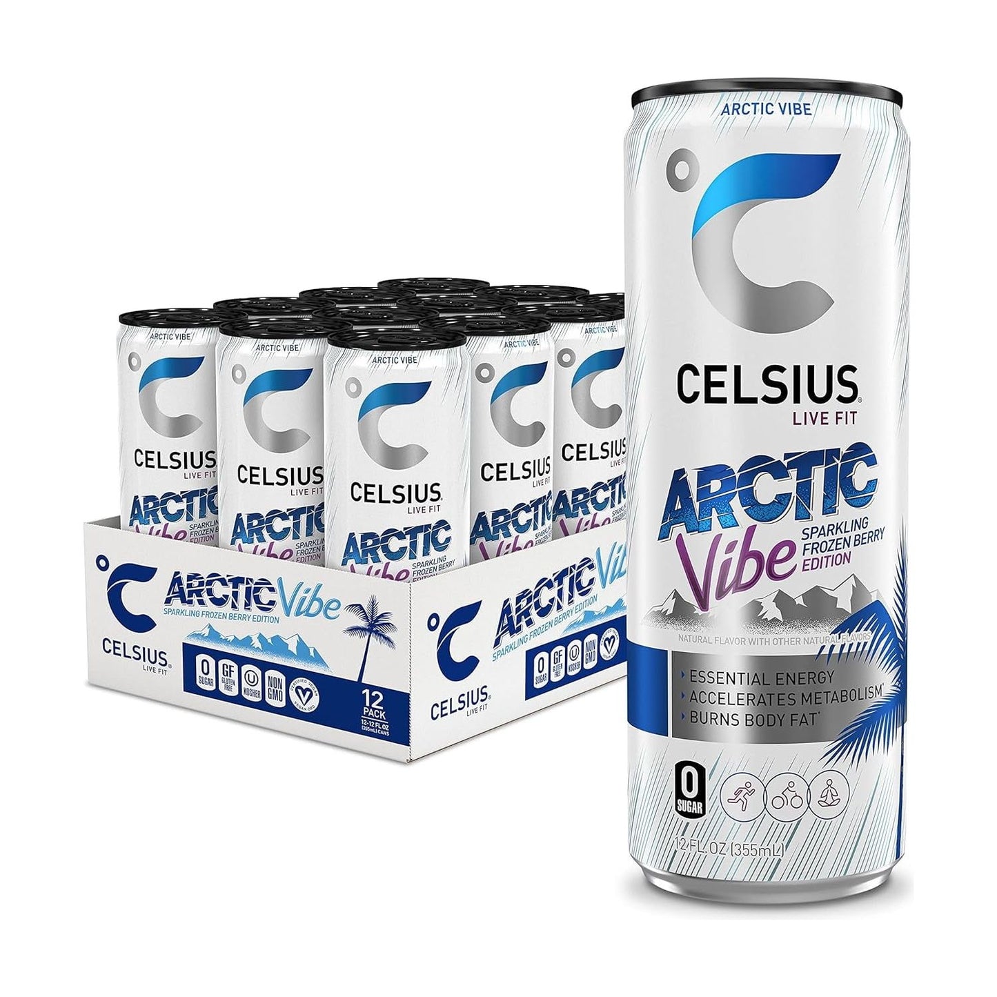 CELSIUS Frozen Berry Blast Sparkling Energy Drink, 12 oz Cans - 12 Pack