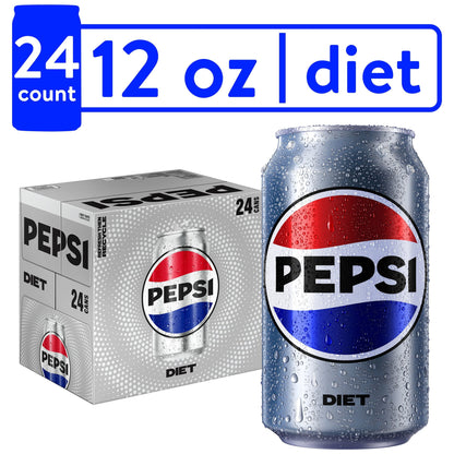 Diet Pepsi Zero Sugar Soda, 12 oz Cans - 24 Pack