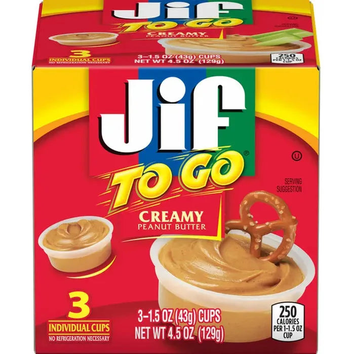 Jif To-Go Creamy Peanut Butter Cups (3 Pack, 1.5 oz Each) - Jif